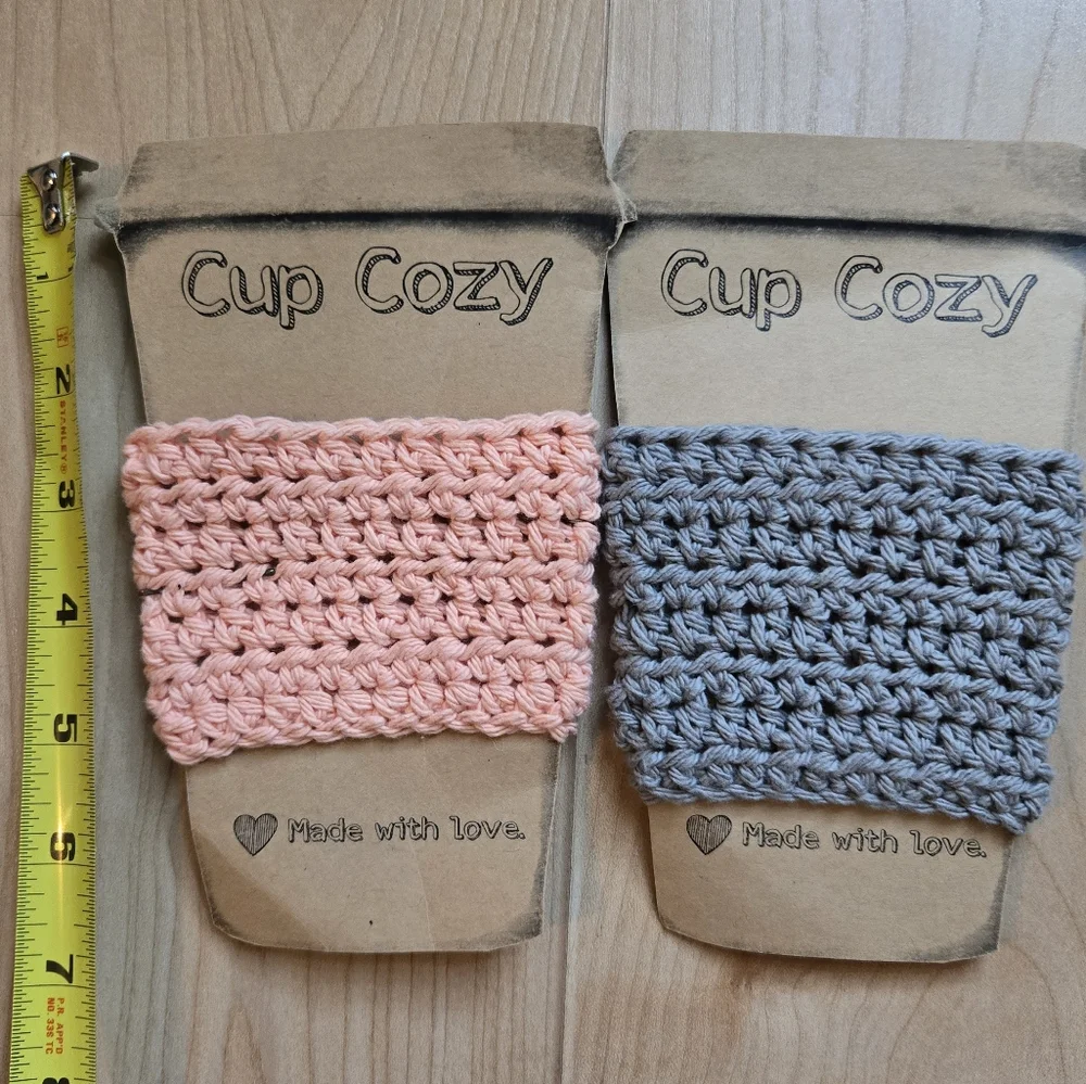 Set of 2 Cup Cozy crochet knit coffee cup warm beverage coozies (grey, coral)